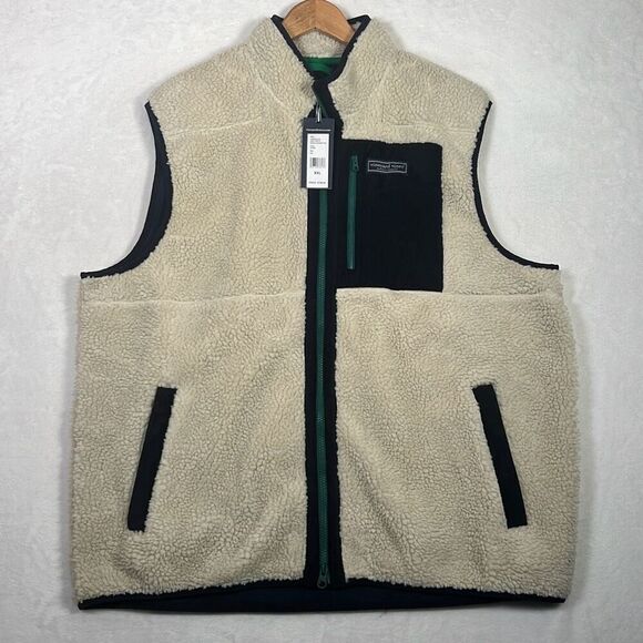 Vineyard Vines Vest Sherpa Fleece Deep Pile Stone Full Zip NWT Men Size XXL - Picture 11 of 11